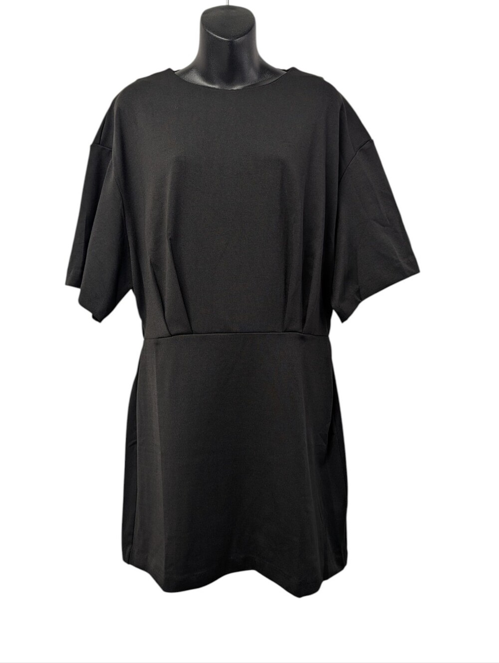 Showpo. Karyna Mini Dress Black Short Sleeve Boxy Elastic Waist Back Zip 10 NWT